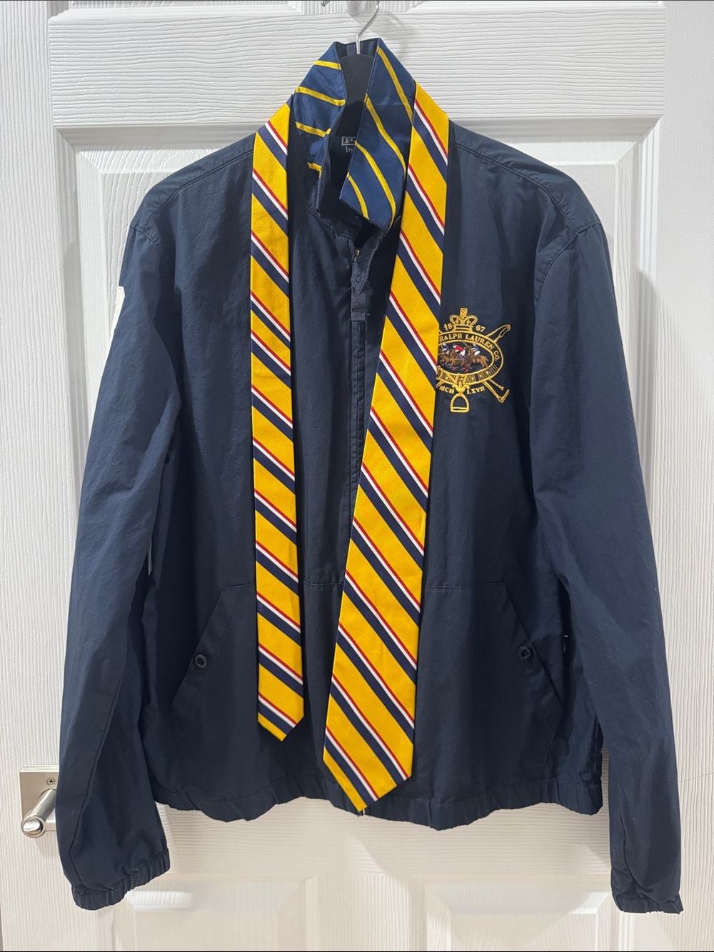 Set of Polo Ralph Lauren Navy Jacket and  Yellow Stripe Neck Tie